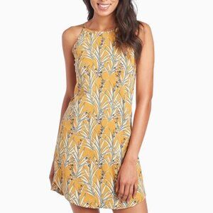 KUHL Kandid Dress in Golden Print floral stretch modal halter neck keyhole UPF M